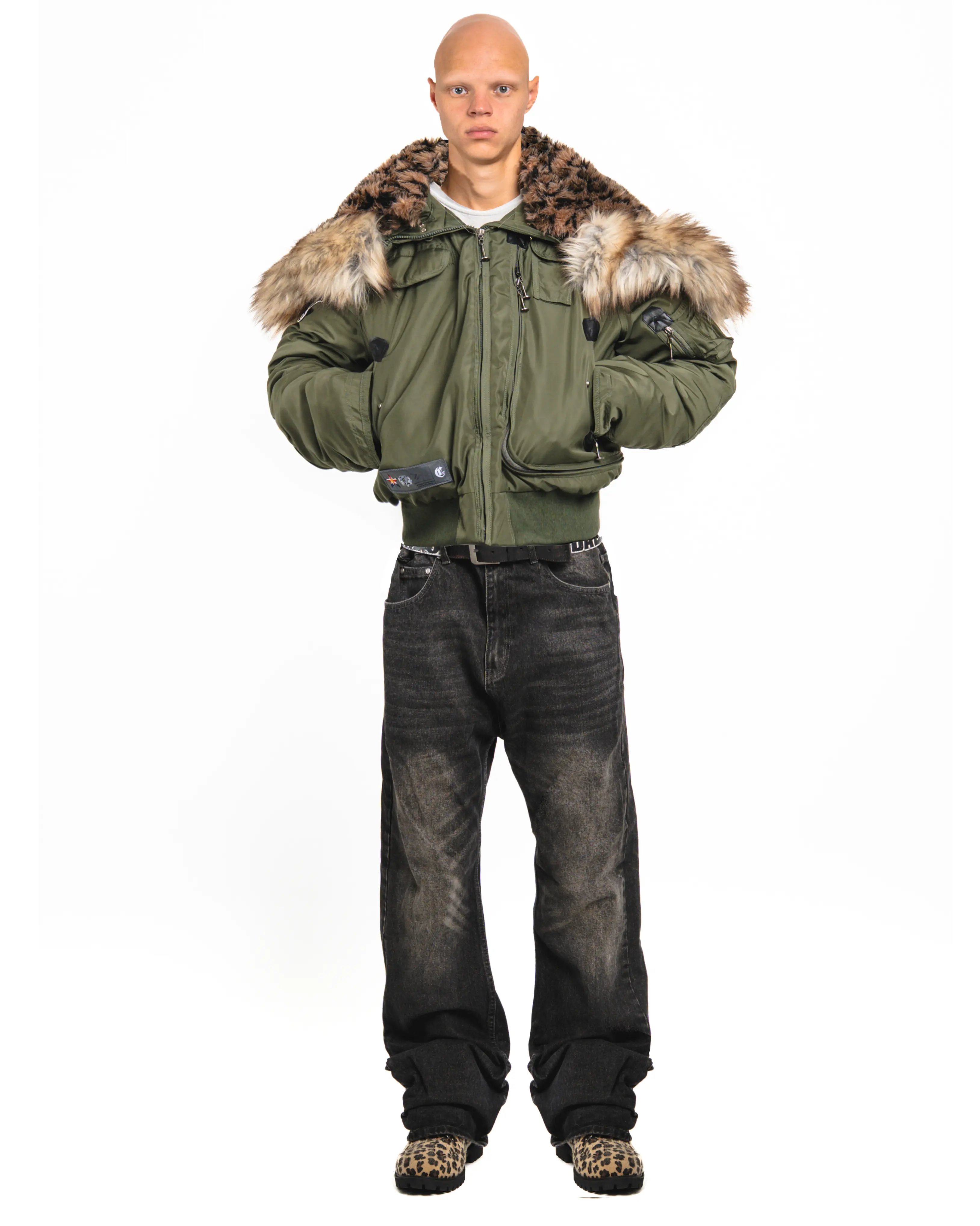 Khaki Leopard Fur Hooded Jacket - Image 6
