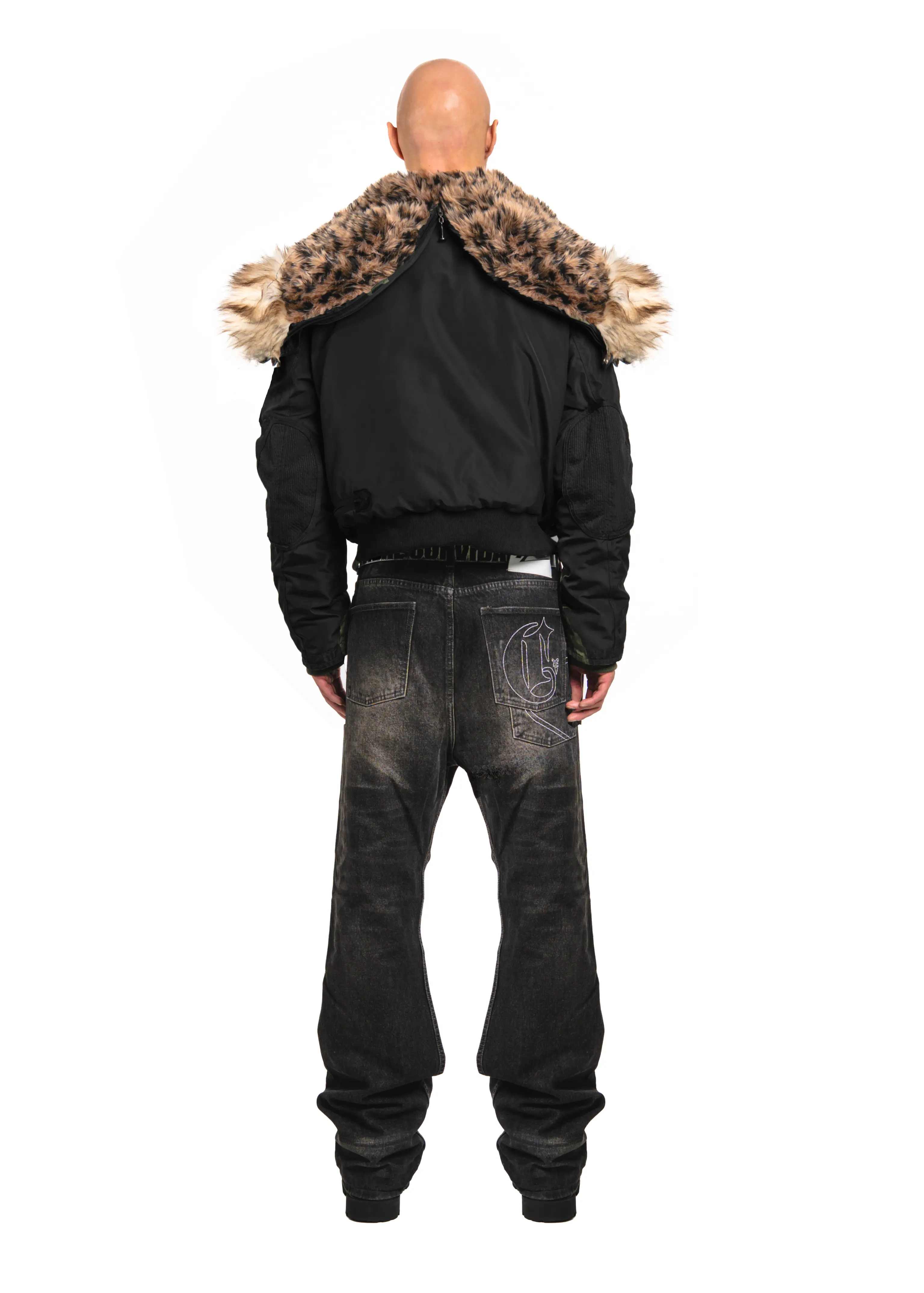 Black Leopard Fur Hooded Jacket - Image 3